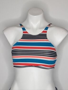 Sunn Lab Swim Red White Blue Stripe Full Coverage Bikini Top M